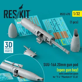   ResKit Models SUU-16A 20mm gun pod (open gun bay) with centerline pylon for F-4 Phantom II (C,D) (1 pcs) (3D Printed) - gépágyúkonténer, 1 db
