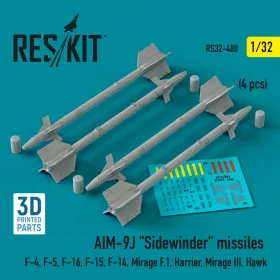   ResKit Models AIM-9J Sidewinder missiles (4 pcs) (F-4, F-5, F-16, F-15, F-14, Mirage F.1, Harrier, Mirage III, Hawk) (3D Printed) - AIM-9J Sidewinder – rakéták, 4 db