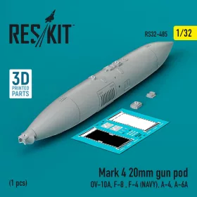   ResKit Models Mark 4 20mm gun pod (1 pcs) (OV-10A, F-8 , F-4 (USN), A-4, A-6A) (3D Printed) - gépágyúkonténer, 1 db