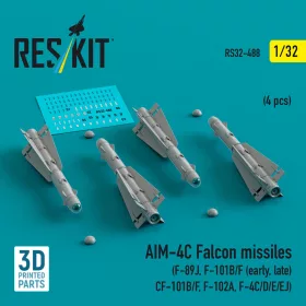   ResKit Models AIM-4C Falcon missiles (4 pcs) (F-89J, F-101B/F (early, late), CF-101B/F, F-102A, F-4C/D/E/EJ) (3D Printed) - rakéták, 4 db