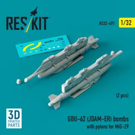   ResKit Models GBU-62 (JDAM-ER) bombs with pylons for MiG-29 (2 pcs) (3D Printed) - bombák, 2 db