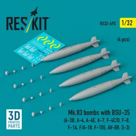   ResKit Models Mk.83 bombs with BSU-35 (4 pcs) (A-3B, A-4, A-6E, A-7, F-4C/D, F-8, F-14, F/A-18, F-105, AV-8B, S-3) (3D printed) - Mk.83 – bombák, 4 db