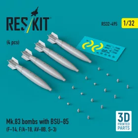   ResKit Models Mk.83 bombs with BSU-85 (4 pcs) (F-14, F/A-18, AV-8B, S-3) (3D printed) - Mk.83 – bombák, 4 db
