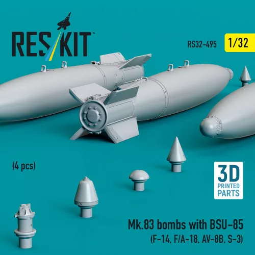 ResKit Models Mk.83 bombs with BSU-85 (4 pcs) (F-14, F/A-18, AV-8B, S-3) (3D printed) - Mk.83 – bombák, 4 db