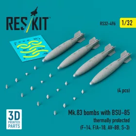   ResKit Models Mk.83 bombs with BSU-85 thermally protected (4 pcs) (F-14, F/A-18, AV-8B, S-3) (3D printed) - Mk.83 – bombák, 4 db