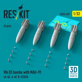   ResKit Models Mk.83 bombs with MAU-91 (4 pcs) (A-4E, A-4F, B-52G/H) (3D printed) - Mk.83 – bombák, 4 db