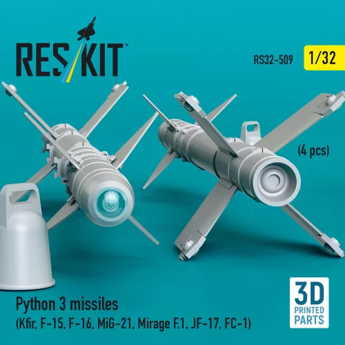 ResKit Models Python 3 missiles (4 pcs) (Kfir, F-15, F-16, MiG-21, Mirage F.1, JF-17, FC-1) (3D Printed) - Python 3 – rakéták, 4 db