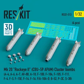   ResKit Models Mk 20 Rockeye II (CBU-59 APAM) – kazettás bombák, 4 db