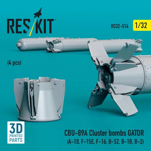 ResKit Models CBU-89A cluster bombs GATOR (4 pcs) (A-10, F-15E, F-16, B-52, B-1B, B-2) (3D Printed) - CBU-89A – kazettás bombák, 4 db