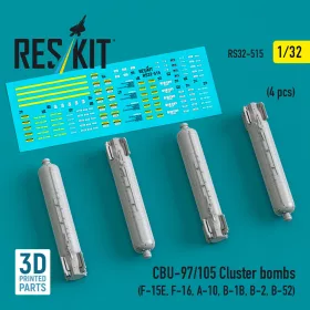   ResKit Models CBU-97/105 cluster bombs (4 pcs) (F-15E, F-16, A-10, B-1B, B-2, B-52) (3D Printed) - CBU-97/105 – kazettás bombák, 4 db
