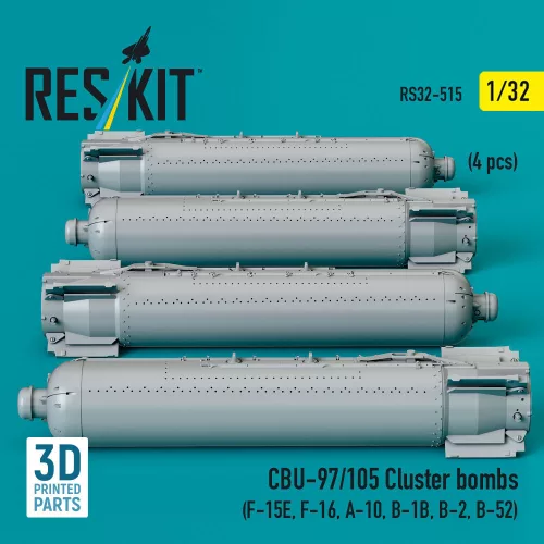 ResKit Models CBU-97/105 cluster bombs (4 pcs) (F-15E, F-16, A-10, B-1B, B-2, B-52) (3D Printed) - CBU-97/105 – kazettás bombák, 4 db