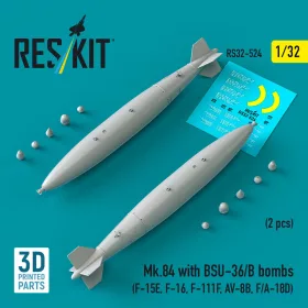   ResKit Models Mk.84 with BSU-36/B bombs (2 pcs) (F-15E, F-16, F-111F, AV-8B, F/A-18D) (3D Printed) - Mk.84 – bombák BSU-36/B egységgel, 2 db