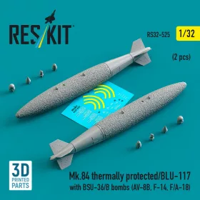   ResKit Models Mk.84 thermally protected/BLU-117 with BSU-36/B bombs (2 pcs) (AV-8B, F-14, F/A-18) (3D Printed) - Mk.84 / BLU-117 – hővédett bombák BSU-36/B egységgel, 2 db