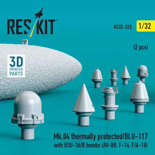 ResKit Models Mk.84 thermally protected/BLU-117 with BSU-36/B bombs (2 pcs) (AV-8B, F-14, F/A-18) (3D Printed) - Mk.84 / BLU-117 – hővédett bombák BSU-36/B egységgel, 2 db