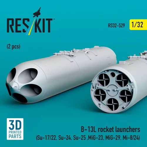 ResKit Models B-13L rocket launchers (2 pcs) (Su-17/22, Su-24, Su-25 ,MiG-23, MiG-29, Mi-8/24) (3D Printed) - rakétaindítók, 2 db