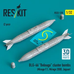   ResKit Models BLG-66 Belouga cluster bombs (2 pcs) (Mirage F.1, Mirage 2000, Jaguar) (3D Printed) - BLG-66 Belouga – kazettás bombák, 2 db