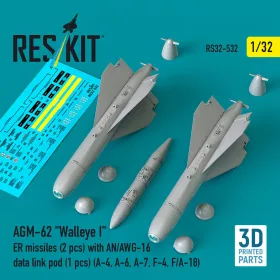   ResKit Models AGM-62 Walleye I ER missiles (2 pcs) with AN/AWG-16 data link pod (1 pcs) (A-4, A-6, A-7, F-4, F/A-18) (3D Printed) - AGM-62 Walleye I ER – rakéták, 2 db