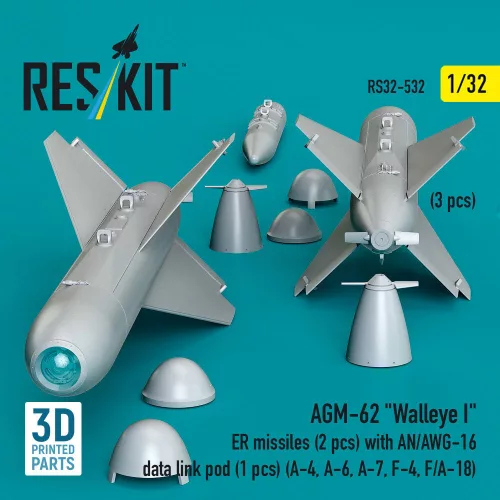 ResKit Models AGM-62 Walleye I ER missiles (2 pcs) with AN/AWG-16 data link pod (1 pcs) (A-4, A-6, A-7, F-4, F/A-18) (3D Printed) - AGM-62 Walleye I ER – rakéták, 2 db