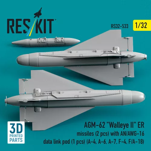 ResKit Models AGM-62 Walleye II ER missiles (2 pcs) with AN/AWG-16 data link pod (1 pcs) (A-4, A-6, A-7, F-4, F/A-18) (3D Printed) - AGM-62 Walleye II ER – rakéták, 2 db