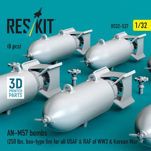 ResKit Models AN-M57 bombs (250 lbs, box-type fin) for all USAF & RAF of WW2 & Korean War (8 pcs) (3D Printed) - AN-M57 – bombák, 8 db
