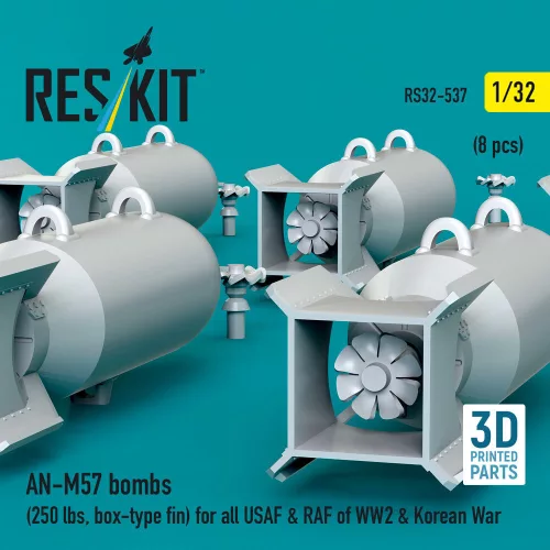 ResKit Models AN-M57 bombs (250 lbs, box-type fin) for all USAF & RAF of WW2 & Korean War (8 pcs) (3D Printed) - AN-M57 – bombák, 8 db