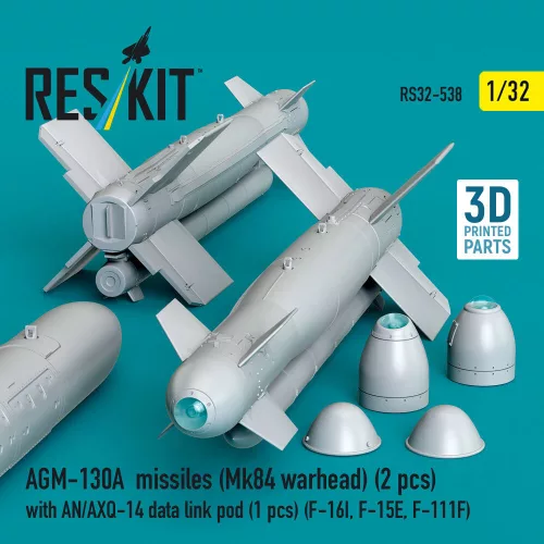 ResKit Models AGM-130A missiles (Mk84 warhead) (2 pcs) with AN/AXQ-14 data link pod (1 pcs) (F-16I, F-15E, F-111F) (3D Printed) - AGM-130A – rakéták, 2 db