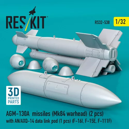 ResKit Models AGM-130A missiles (Mk84 warhead) (2 pcs) with AN/AXQ-14 data link pod (1 pcs) (F-16I, F-15E, F-111F) (3D Printed) - AGM-130A – rakéták, 2 db