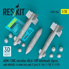   ResKit Models AGM-130C missiles (BLU-109 warhead) (2 pcs) with AN/AXQ-14 data link pod (1 pcs) (F-16I, F-15E, F-111F) (3D Printed) - AGM-130C – rakéták, 2 db
