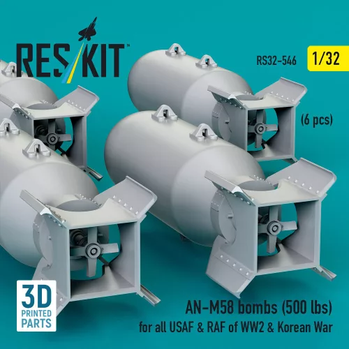 ResKit Models AN-M58 bombs (500 lbs) for all USAF & RAF of WW2 & Korean War (6 pcs) (3D Printed) - AN-M58 – bombák, 500 fontos, 6 db