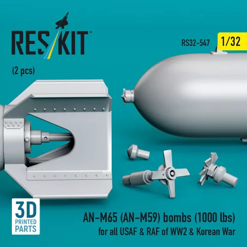 ResKit Models AN-M65 (AN-M59) bombs (1000 lbs) for all USAF & RAF of WW2 & Korean War (2 pcs) (3D Printed) - AN-M65 (AN-M59) – bombák, 1000 fontos, 2 db