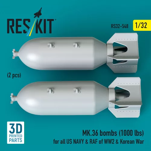 ResKit Models MK.36 bombs (1000 lbs) for all US NAVY & RAF of WW2 & Korean War (2 pcs) (3D Printed) - MK.36 – bombák, 1000 fontos, 2 db
