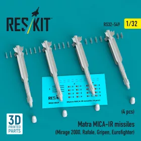   ResKit Models Matra MICA-IR missiles (4 pcs) (Mirage 2000, Rafale, Gripen, Eurofighter) (3D Printed) - Matra MICA-IR – rakéták, 4 db