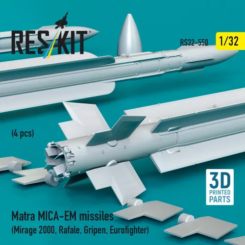 ResKit Models Matra MICA-EM missiles (4 pcs) (Mirage 2000, Rafale, Gripen, Eurofighter) (3D Printed) - Matra MICA-EM – rakéták, 4 db