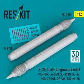   ResKit Models S-25-O air-to-ground rocket (2 pcs) (Su-17M, Su-24M, Su-25SM, Su-27, MiG-27, MiG-29, YAK-130, Mi-24) (3D Printed) - rakéta, 2 db
