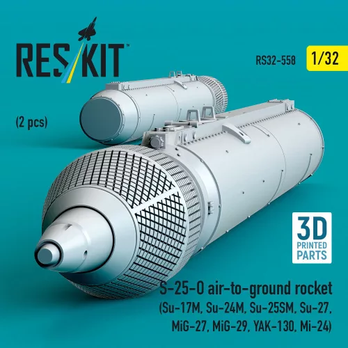 ResKit Models S-25-O air-to-ground rocket (2 pcs) (Su-17M, Su-24M, Su-25SM, Su-27, MiG-27, MiG-29, YAK-130, Mi-24) (3D Printed) - rakéta, 2 db