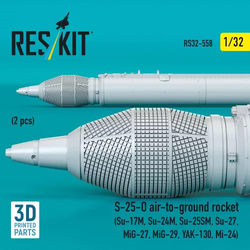ResKit Models S-25-O air-to-ground rocket (2 pcs) (Su-17M, Su-24M, Su-25SM, Su-27, MiG-27, MiG-29, YAK-130, Mi-24) (3D Printed) - rakéta, 2 db