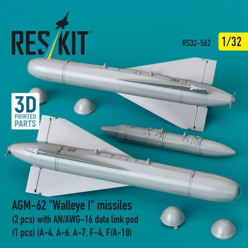 ResKit Models AGM-62 Walleye I missiles (2 pcs) with AN/AWG-16 data link pod (1 pcs) (A-4, A-6, A-7, F-4, F/A-18) (3D Printed) - AGM-62 Walleye I – rakéták, 2 db