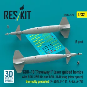   ResKit Models GBU-10 Paveway I – BSU-37/B + BSU-3A/B vezérsíkkal, kis sebességű, hővédett változat, 2 db