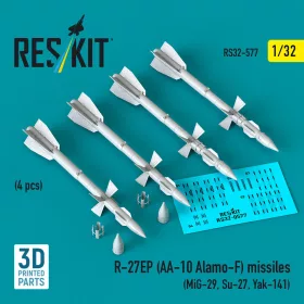   ResKit Models R-27EP (AA-10 Alamo-F) missiles (4 pcs) (MiG-29, Su-27, Yak-141) (3D Printed) - R-27EP (AA-10 Alamo-F) – rakéták, 4 db