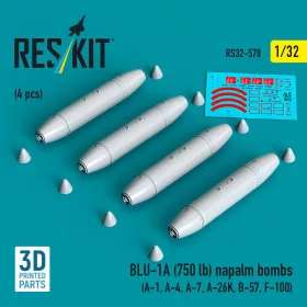   ResKit Models BLU-1A (750 lb) napalm bombs (4 pcs) (A-1, A-4, A-7, A-26K, B-57, F-100) (3D Printed) - BLU-1A (750 lb) napalm – bombák, 750 fontos, 4 db