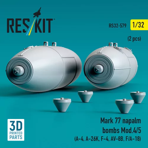 ResKit Models Mark 77 napalm bombs Mod.4/5 (2 pcs) (A-4, A-26K, F-4, AV-8B, F/A-18) (3D Printed) - bombák, 2 db