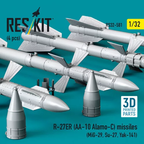 ResKit Models R-27ER (AA-10 Alamo-C) missiles (4 pcs) (MiG-29, Su-27, Yak-141) (3D Printed) - R-27ER (AA-10 Alamo-C) – rakéták, 4 db