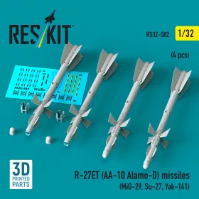   ResKit Models R-27ET (AA-10 Alamo-D) missiles (4 pcs) (MiG-29, Su-27, Yak-141) (3D Printed) - R-27ET (AA-10 Alamo-D) – rakéták, 4 db