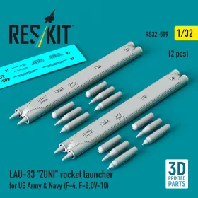  ResKit Models LAU-33 ZUNI rocket launcher for US Army & Navy (2 pcs) (F-4, F-8, OV-10) (3D Printed) - rakétaindító, 2 db