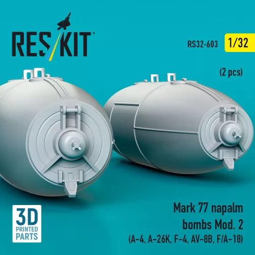 ResKit Models Mark 77 napalm bombs Mod.2 (2pcs) (A-4, A-26K, F-4, AV-8B, F/A-18) (3D Printed) - bombák, 2 db