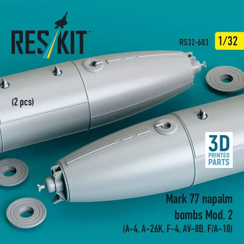 ResKit Models Mark 77 napalm bombs Mod.2 (2pcs) (A-4, A-26K, F-4, AV-8B, F/A-18) (3D Printed) - bombák, 2 db