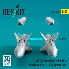  ResKit Models AS.34 Kormoran missiles with adapters (2 pcs) (for F-104G, Tornado IDS) (3D Printed) - AS.34 Kormoran – rakéták, 2 db