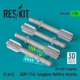   ResKit Models AGM-114L Longbow Hellfire missiles (4 pcs)(AH-64D Longbow) (3D Printed) - AGM-114L Longbow Hellfire – rakéták, 4 db