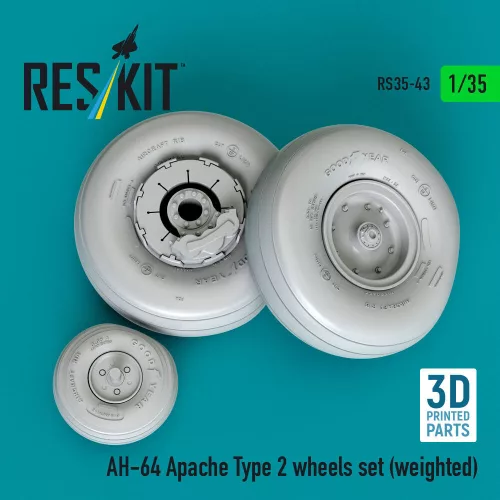 ResKit Models AH-64 Apache type 2 wheels set (weighted) (3D Printed) - AH-64 Apache 2. típus – terhelt állapotú kerékkészlet, 2. típus