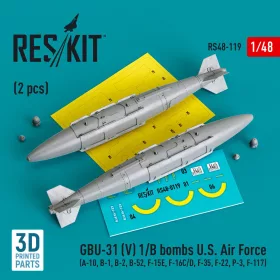   ResKit Models GBU-31 (V) 1/B bombs U.S. Air Force (2 pcs) (A-10, B-1, B-2, B-52, F-15E, F-16C/D, F-35, F-22, P-3, F-117) (3D Printed) - GBU-31 (V) 1/B – bombák, 2 db